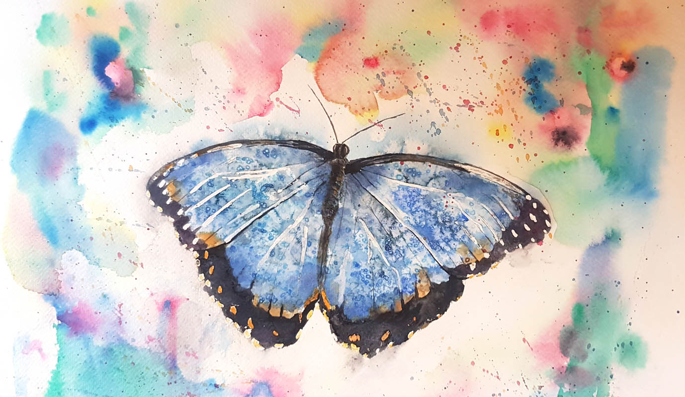 Loose watercolour painting of a butterfly
